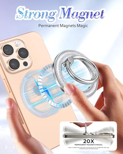 Phone Ring Holder Compatible with MagSafe - Magnetic Cell Phone Grip Women Glitter Magnet Removable Finger Ring Grip Stand Cute Girly Sparkly for iPhone 17 16 15 14 13 Pro Max Plus Air, Silver