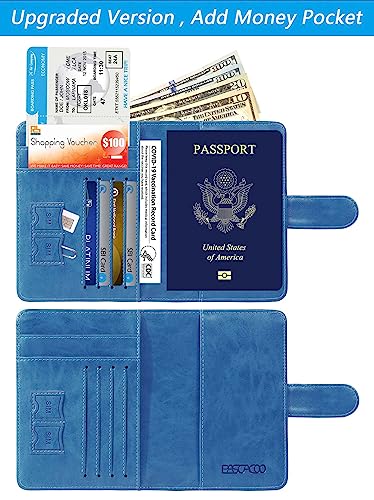 Passport Holder Cover Wallet RFID Blocking, Travel Essentials | Leather Card Case, Travel Accessories for Women Men, Blue - color: Blue