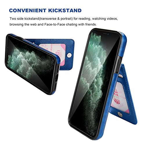 KIHUWEY for iPhone 11 Pro Max Wallet Case Card Holder Kickstand, Blue | Credit Card Slots, PU Leather, Magnetic Clasp, Flip Heavy Duty Protection Cover for Men and Women - color: Blue