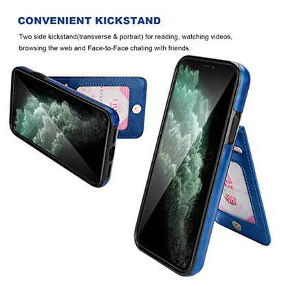 KIHUWEY for iPhone 11 Pro Max Wallet Case Card Holder Kickstand, Blue | Credit Card Slots, PU Leather, Magnetic Clasp, Flip Heavy Duty Protection Cover for Men and Women - color: Blue