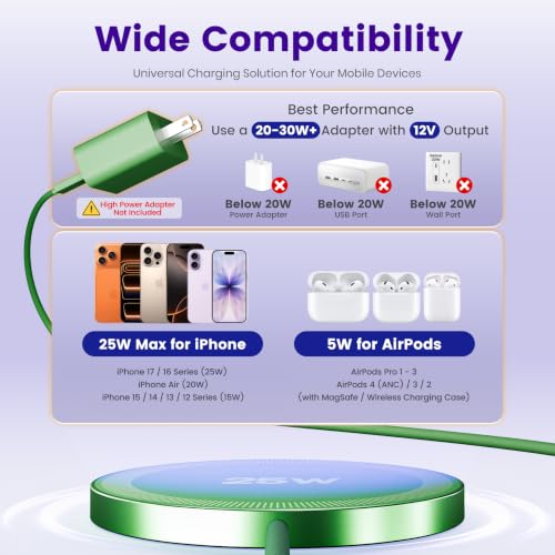 MagSafe 25W Wireless Charger for Apple Magnetic Fast Charging Pad - color: Dark Green