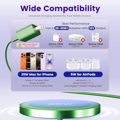 MagSafe 25W Wireless Charger for Apple Magnetic Fast Charging Pad - color: Dark Green