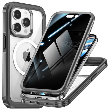 Magnetic Privacy Screen Case for iPhone 15 Pro with Full Body Protection - color: Black, size: iPhone 15 Pro