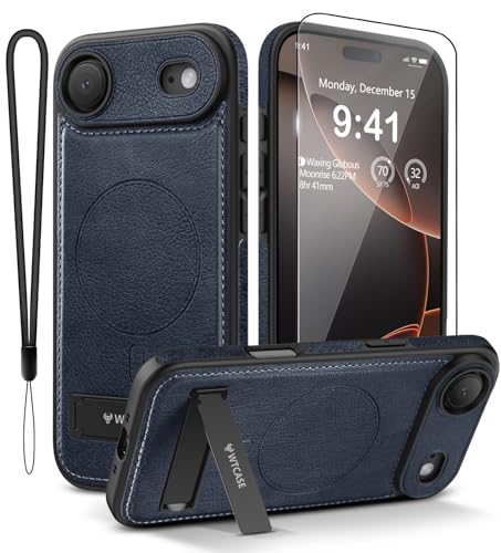WTCASE Magnetic for iPhone Air Leather Case,Built-in Invisible Stand [Compatible with Magsafe] Protective Slim Kickstand Phone Cover for iPhone Air Case,Blue - color: Blue, size: iPhone Air