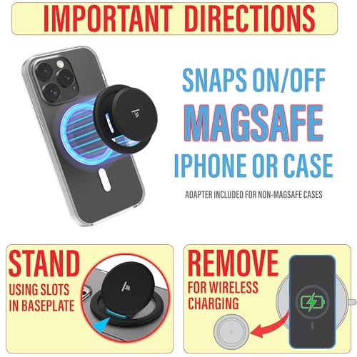 Tango Ultra Thin Grip for MagSafe: One Hand Open, Stand, 10x Expandable, Space Grade Steel, Removable for Wireless Charging. Half The Thickness, Twice The Fidget - Matte Black