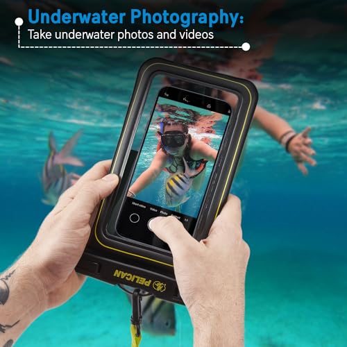 Pelican Marine Waterproof Phone Pouch (XL) - Black/Hi-Vis Yellow | Touchscreen IP68 Floating Waterproof Phone Case w/Detachable Lanyard - Fits All Phones - Beach Cruise Ship Travel Essentials - color: Black/Neon - 1 Pack - XL, size: XL, style: 1 Pack