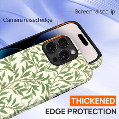 Case for iPhone 14 Pro Max, Shockproof Hybrid Protective Phone Case, Dual-Layer Drop Protection Anti-Scratch, Green Leaves - color: Green Leaves, size: iPhone 14 Pro Max