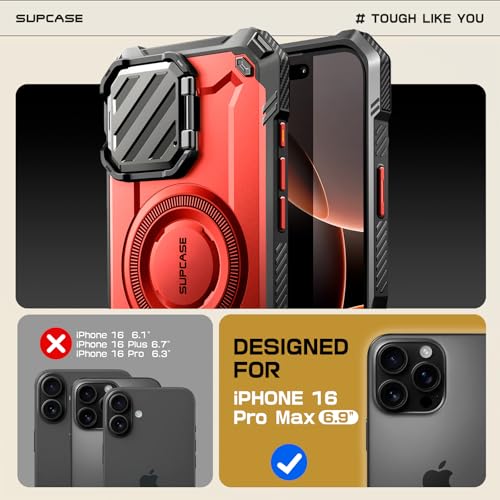 SUPCASE for iPhone 16 Pro Max Case (6.9 inch) with Camera Cover Stand,Ruddy | Compatible with MagSafe, Camera Control Button, Military-Grade Drop Protection, Heavy Duty Rugged Magnetic Case, UB Mag XT - color: Ruddy
