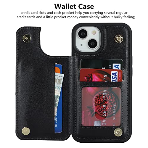 iCoverCase Compatible with iPhone 14 Case with Card Holder, Wallet Case for Women Men RFID Blocking PU Leather Protective Phone Case 6.1 Inch (Black) - color: Black