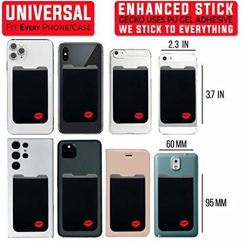 Phone Wallet - Adhesive Card Holder - Cell Phone Pouch - Stick on Lycra Pocket by Gecko - Carry Credit Cards and Cash - color: LIPS