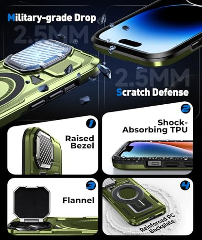 DASFOND Shield Series for iPhone 13 Pro Case with Camera Stand Cover [Compatible with MagSafe] Full Body Military Shockproof Protection Heavy Duty Rugged Magnetic Phone Case iPhone 13 Pro, Olive Green - color: Olive Green, size: Camera Stand iPhone 13 Pro