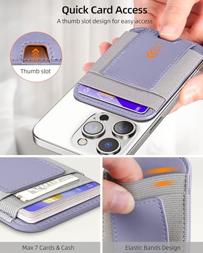 Upgraded for Magsafe Wallet, 7 Card Holder, RFID Blocking, Strongest Magnet | Magnetic Wallet for iPhone 17/16/15/14/13/12 Series, for iPhone Magsafe Wallet with 2 Card Slots, Vegan Leather, Light Purple - color: Light Purple-Upgraded