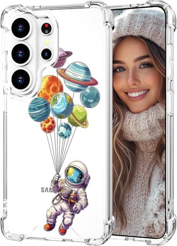 Hungo Compatible for Samsung Galaxy S26 Ultra Case, Thin Slim Cute Girly Skin Cases Protector with Airbag Bumper for Women Girls (Clear Cartoon Astronaut Galaxy) - color: Clear Cartoon Astronaut Galaxy, size: Galaxy S26 Ultra