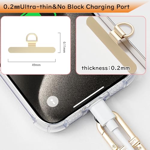 Phone Tether Tab,Ultra-thin 0.2mm Bending Design Universal Stainless Steel Phone Lanyard Tab Without Adhesive,Metal Phone Lanyard Replacement Patch for Cell Phone (Gold) - color: B
