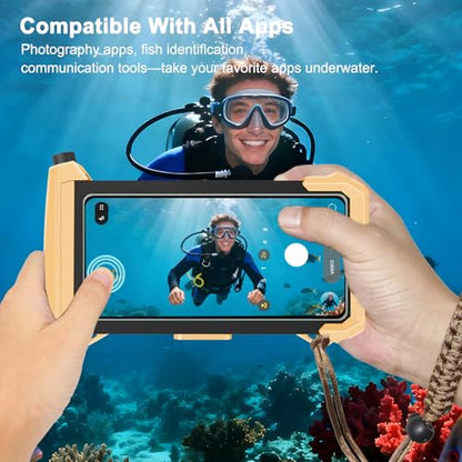 100FT/30M Gen 5 Diving Phone Case, Full Touchscreen Underwater Housing for iPhone 17-12 Pro Max & Samsung Galaxy S26 - S21, IPX8 Scuba Photo/Video Waterproof Case - color: Black_Orange