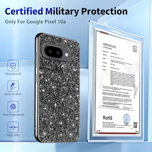 Glitter Case for Google Pixel 10A Phone Case for Women Girls, Slim Ultra Thin Matte Back Shockproof Protective Cover for Google Pixel 10A 5G Crystal Bling Case (Black) - color: Black