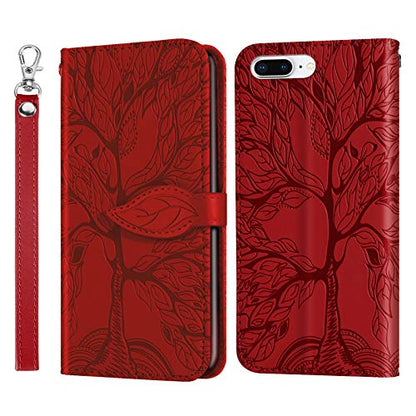 Wallet Case for iPhone 7 Plus/iPhone 8 Plus with Card Holder/Slot,PU Leather Flip Folio Shell [Magnetic Closure][Wrist Strap][Kickstand] Shockproof Cover Fit iPhone 7 Plus / 8 Plus Red - color: Red, size: iPhone 7 Plus / iPhone 8 Plus (5.5 inch)