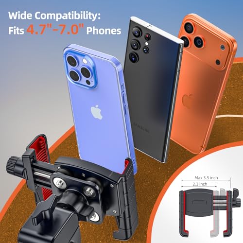 3rd Gen Shockproof Bike Phone Holder, Anti Vibration Motorcycle Phone Mount with Secure Lock, Universal Handlebar Mount for E-Bike, Electric Scooter, Bicycle, ATV, Fits 4.7-7 Inch Phones