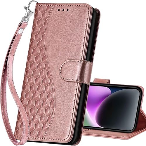 for iPhone 15 Plus Wallet case, Rose Gold | 3 Card Holders, Kickstand, Shockproof TPU Shell, PU Leather, Magnetic Closure, Protective Flip Folio Cover, Women - color: 5