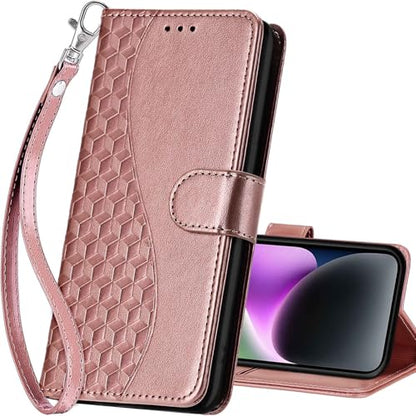 for iPhone 15 Plus Wallet case, Rose Gold | 3 Card Holders, Kickstand, Shockproof TPU Shell, PU Leather, Magnetic Closure, Protective Flip Folio Cover, Women - color: 5