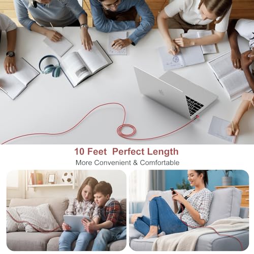 OKRAY USB C Cable 10ft, 5-Pack USB c to USB c 90 Degree Right Angle Cords - color: Red Red Red Red Red
