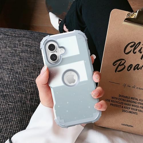 IDweel for iPhone 17 Case with Screen Protector, 3 in 1 Shockproof Slim Fit Hybrid Heavy Duty Hard PC Cover Soft Silicone Bumper Full Body Anti-Fingerprint Case, Glitter Grey - color: Glitter Grey