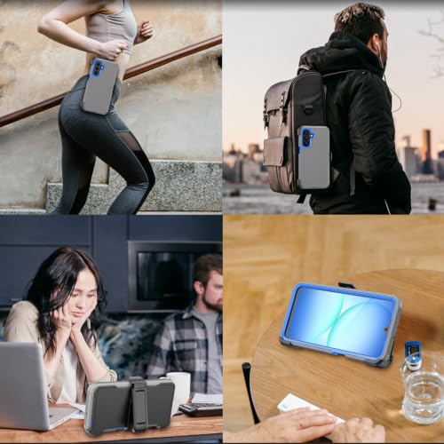 Rugged Phone Case for Samsung Galaxy A18/A17 | Belt Clip Holster & Kickstand Heavy Duty Shockproof Protective Full Body Case (Grey+Blue) - color: Grey+Blue