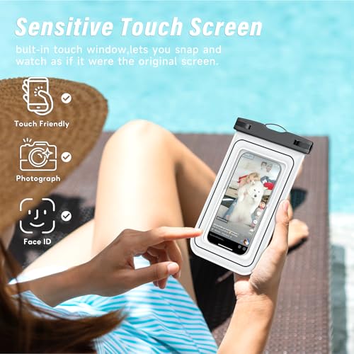 Waterproof Phone Pouch - 2 Pack IP68 Floating Waterproof Phone Case, Dry Bag Beach Cruise Essentials 2026 with Adjustable Lanyard for iPhone 17 16 15 Pro Max / Galaxy S24 S23 (Black and White)