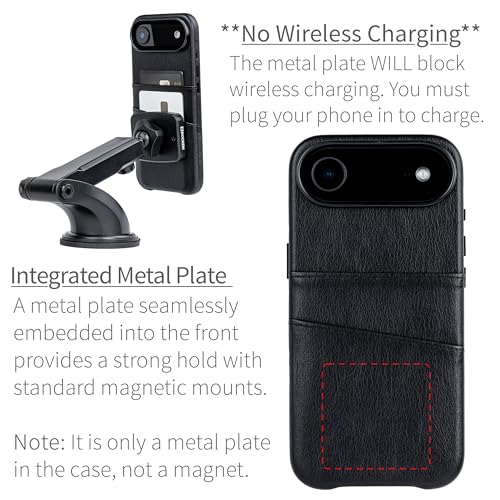 Dockem Card Case for iPhone 17 Air with Magnetic Mounting Plate, Camera Control Button, Wallet with 2 Holder Slots: M2 Exec Premium Synthetic Leather (Black) - color: Black, size: 17 Air