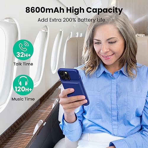Battery Case for iPhone 14 Pro Max,14 Plus and 13 pro Max, Real 8600mAh Rechargeable Smart Extended Charging Case, Ultra-Slim Portable Protective Battery Pack (6.7 inch) Blue - color: Blue