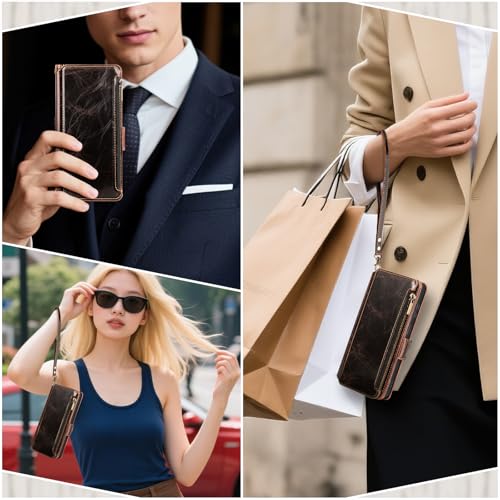for Samsung Galaxy S26 Ultra Wallet Case with Card Holder RFID Blocking PU Leather Zipper Phone Case Flip Folio Protective Cover Wrist Strap Credit Card Slots Kickstand Men Women,Coffee - color: Coffee, size: Samsung Galaxy S26 Ultra - 6.9"