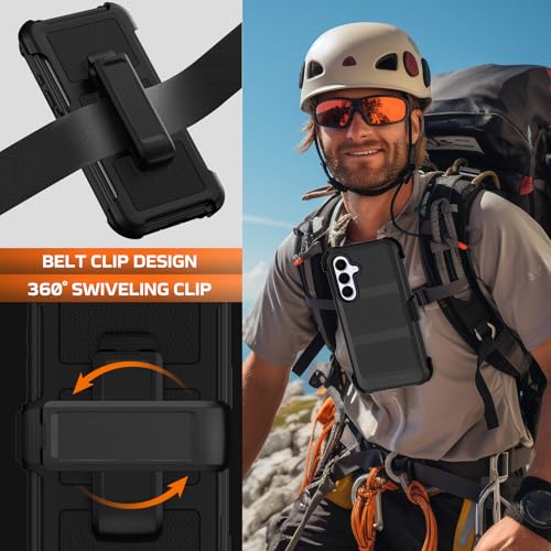 for Samsung Galaxy S25 FE Case with Belt Clip Holster,Military Grade Anti-Drop Shockproof Defender Phone Cases 2X Screen Protectors,2 Layers Rugged Heavy Duty Protective Bumper Cover (Black) - color: Black