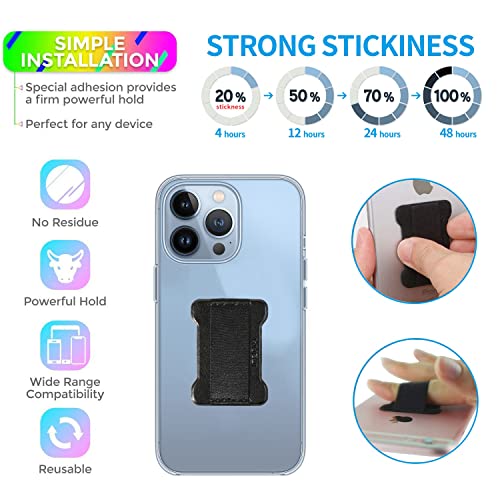 Phone Grip Finger Strap Holder, Phone Gripper for Back of Phone Grip Phone Finger Holder Suitable for iPhone Samsung and Most Smartphones - 2Pack(PU Black) - color: PU Black