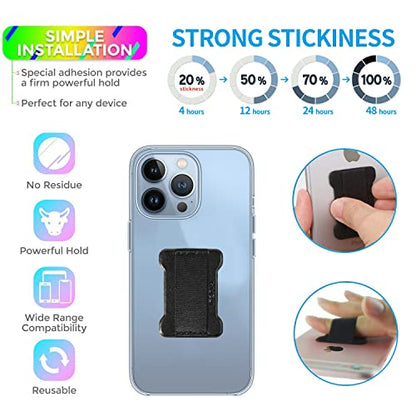 Phone Grip Finger Strap Holder, Phone Gripper for Back of Phone Grip Phone Finger Holder Suitable for iPhone Samsung and Most Smartphones - 2Pack(PU Black) - color: PU Black