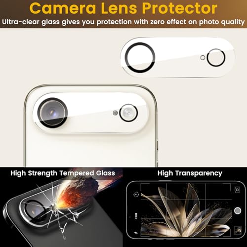 Romkasi 3 Pack Privacy Screen Protector for iPhone 17 Air 6.5 Inch with 3 Pack Camera Lens Protector, Anti Spy Tempered Glass Film, Anti-Scratch, Touch Sensitive, Case Friendly - color: iPhone 17 Air