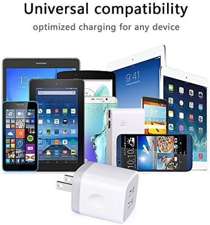 Wall Charger,USB Brick 3Pack 2.1A/5V Dual Port USB Plug Charger Cube Power - color: White