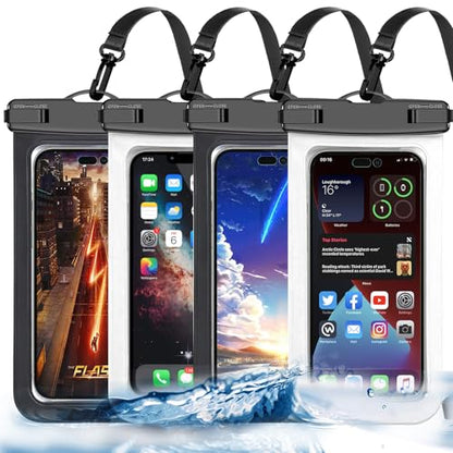 Waterproof Phone Pouch,4 Pack Black White Phone Waterproof Case,Cell Phone Dry Bag,Protection Level: IP68,Beach Cruise for Apple iPhone,Samsung,and More,Lanyard Included,(Fits Up to 8.3”),Black,White - color: Multicolor,F,Black,White