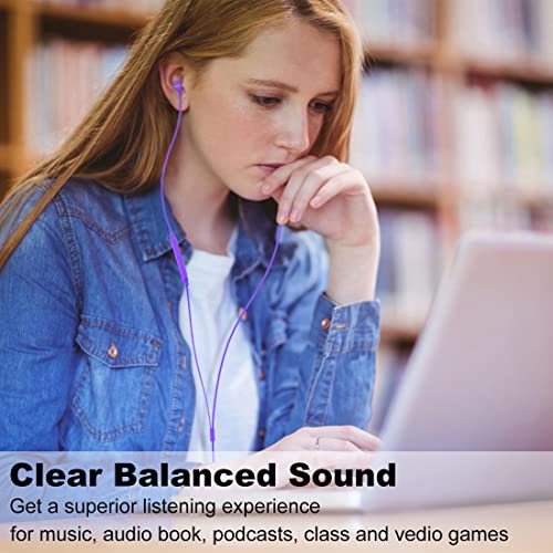 Joymiso Wired Earbuds for School Kids Women Small Ears w Mic & Case Purple - color: Purple