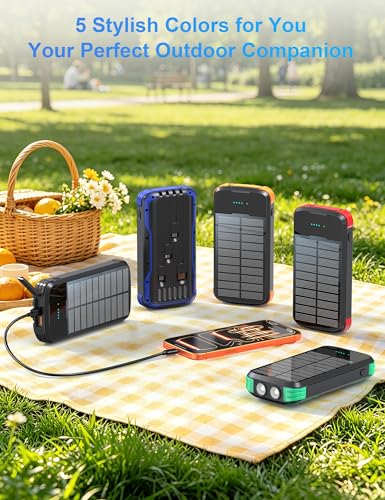 Solar Power Bank 40000mAh PD20W Fast Charging Portable Solar Charger - color: Blue
