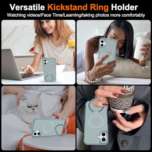 CHAOFEnG Magnetic Compatible with iPhone 17 Case with Stand [Military Grade Drop Tested][Compatible with Magnet] Ring Translucent Slim Hard Back Soft Edge, Teal Green - color: Teal Green, size: iPhone 17