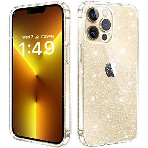JJGoo Compatible with iPhone 13 Pro Max Case, Clear Glitter Sparkle Bling Slim Bumper Cover Soft Shockproof Phone Cases for iPhone 13 Pro Max (6.7 inch) - color: Clear Glitter