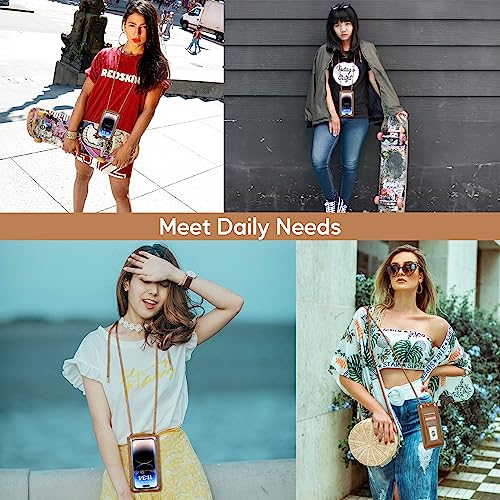 Small Crossbody Bag Cell Phone Purse for Women Men Leather Mini Shoulder Bag Wallet Case with Card Holder Slot Necklace Lanyard for All Phones iPhone Samsung Google up to 7.3" Brown - color: Brown