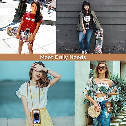 Small Crossbody Bag Cell Phone Purse for Women Men Leather Mini Shoulder Bag Wallet Case with Card Holder Slot Necklace Lanyard for All Phones iPhone Samsung Google up to 7.3" Brown - color: Brown