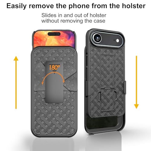 for iPhone Air Stand Case, Belt Clip Holster Screen Protector-Black | Camera Lens Protector, Swivel Kickstand Holder, Slim Shell Pouch Full Body Protective, Rugged Shockproof Cell Phone Cover - size: iPhone Air