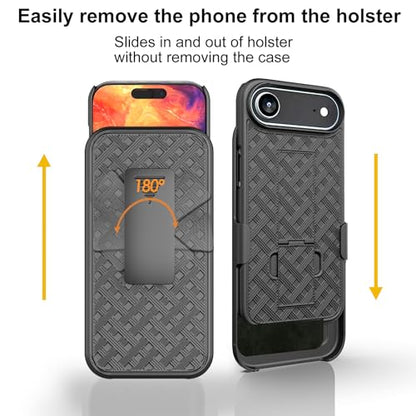 for iPhone Air Stand Case, Belt Clip Holster Screen Protector-Black | Camera Lens Protector, Swivel Kickstand Holder, Slim Shell Pouch Full Body Protective, Rugged Shockproof Cell Phone Cover - size: iPhone Air