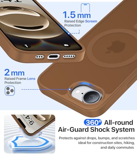 Eastinbox Magnetic iPhone 17e & 16e Case, Matte Protective Case, Brown | Shockproof, Compatible with MagSafe, Military-Grade Protection, Anti-Yellowing, Phone Case for iPhone 17 e/16 e 6.1" - color: Brown