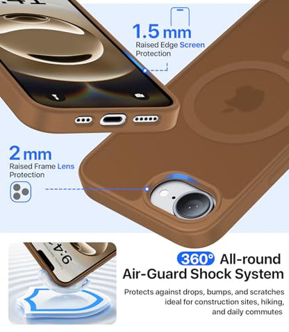 Eastinbox Magnetic iPhone 17e & 16e Case, Matte Protective Case, Brown | Shockproof, Compatible with MagSafe, Military-Grade Protection, Anti-Yellowing, Phone Case for iPhone 17 e/16 e 6.1" - color: Brown