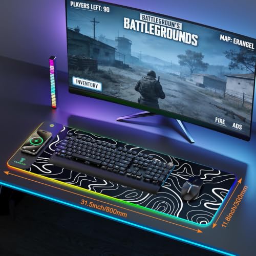 TARKARI 15W Magnetic Wireless Charging RGB Mouse Pad, 800x300mm Topographic - color: Black White