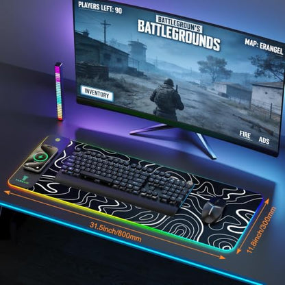 TARKARI 15W Magnetic Wireless Charging RGB Mouse Pad, 800x300mm Topographic - color: Black White