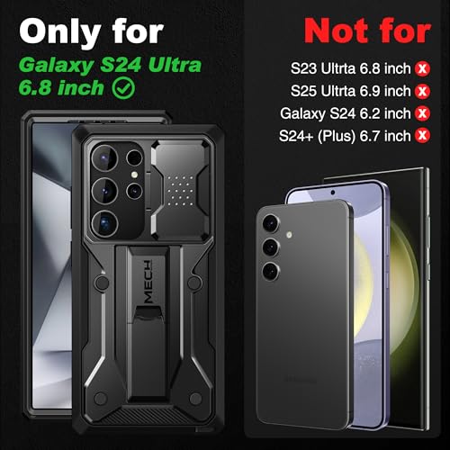 TONGATE for Samsung Galaxy S24 Ultra Case, 2 Front Frames & Stand, Black | Built-in Slide Camera Cover & Screen Protector, Military Grade Shockproof S24 Ultra Phone Case with Kickstand & Belt-Clip - color: Black